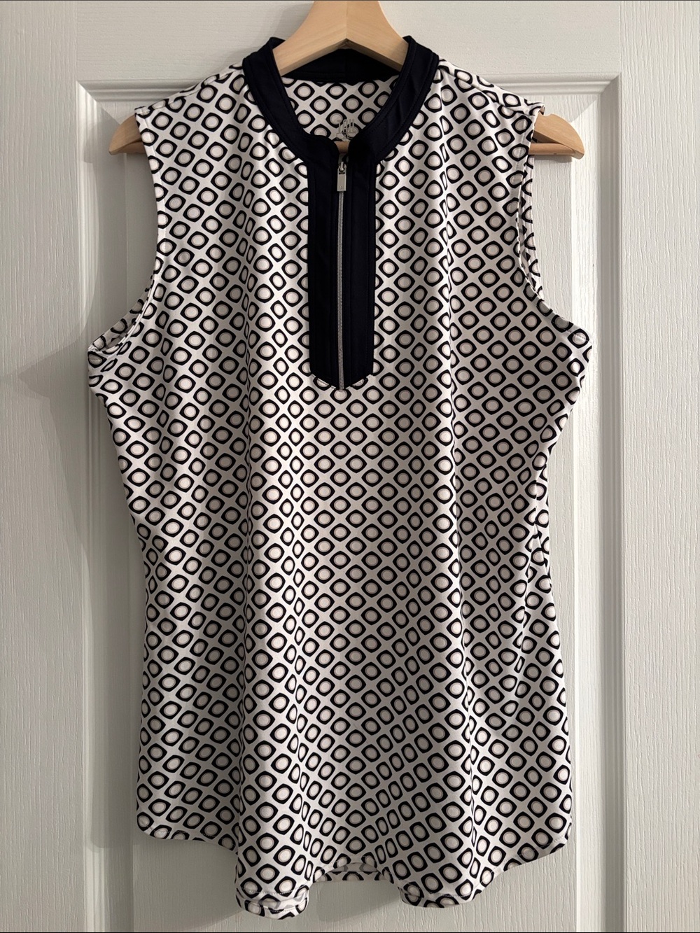 Tail Black and White Geometric Zip-Front Golf Top